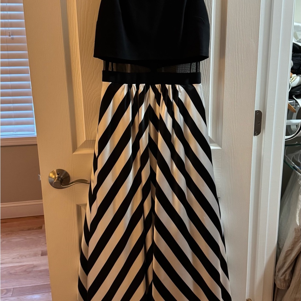 Betsy & Adam Black and White Striped Maxi Dress